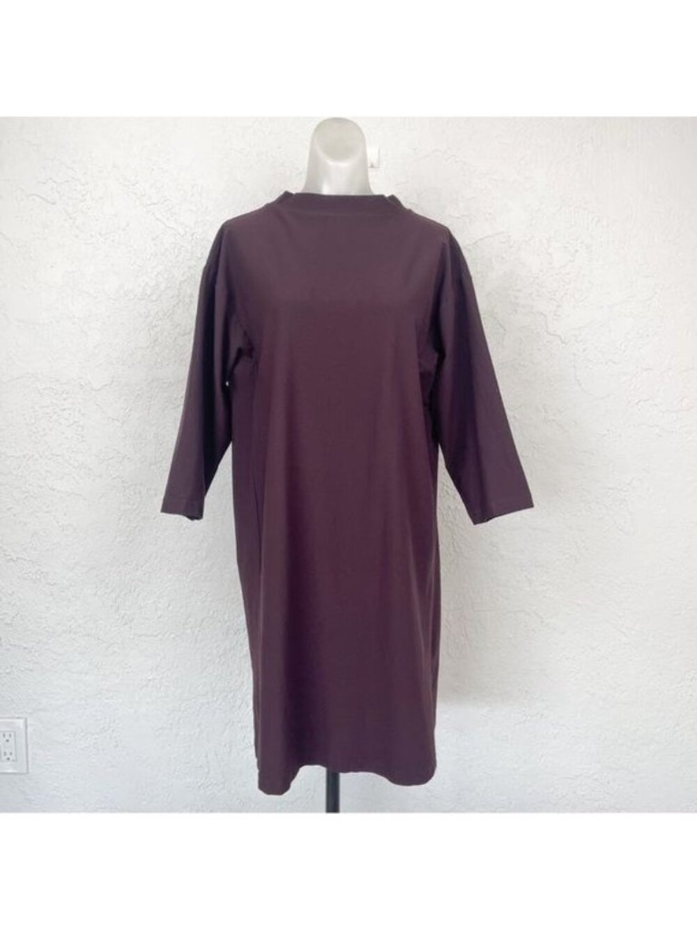 Eileen Fisher Burgundy Shirt Dress 3/4 sleeves Large